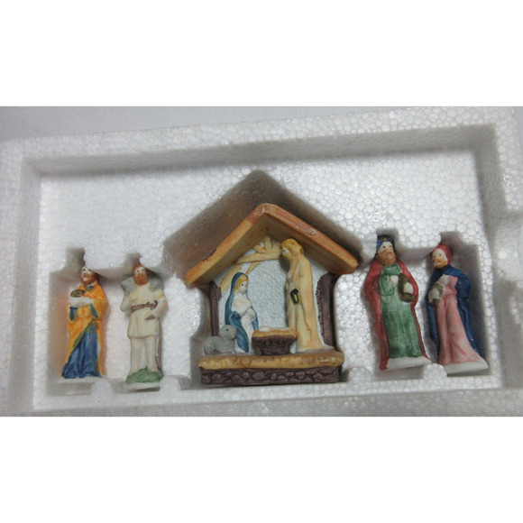 Nativity Set Lemax Dickensvale 1992 Hand Painted Porcelain W Box 5 Piece Set - Picture 1 of 5